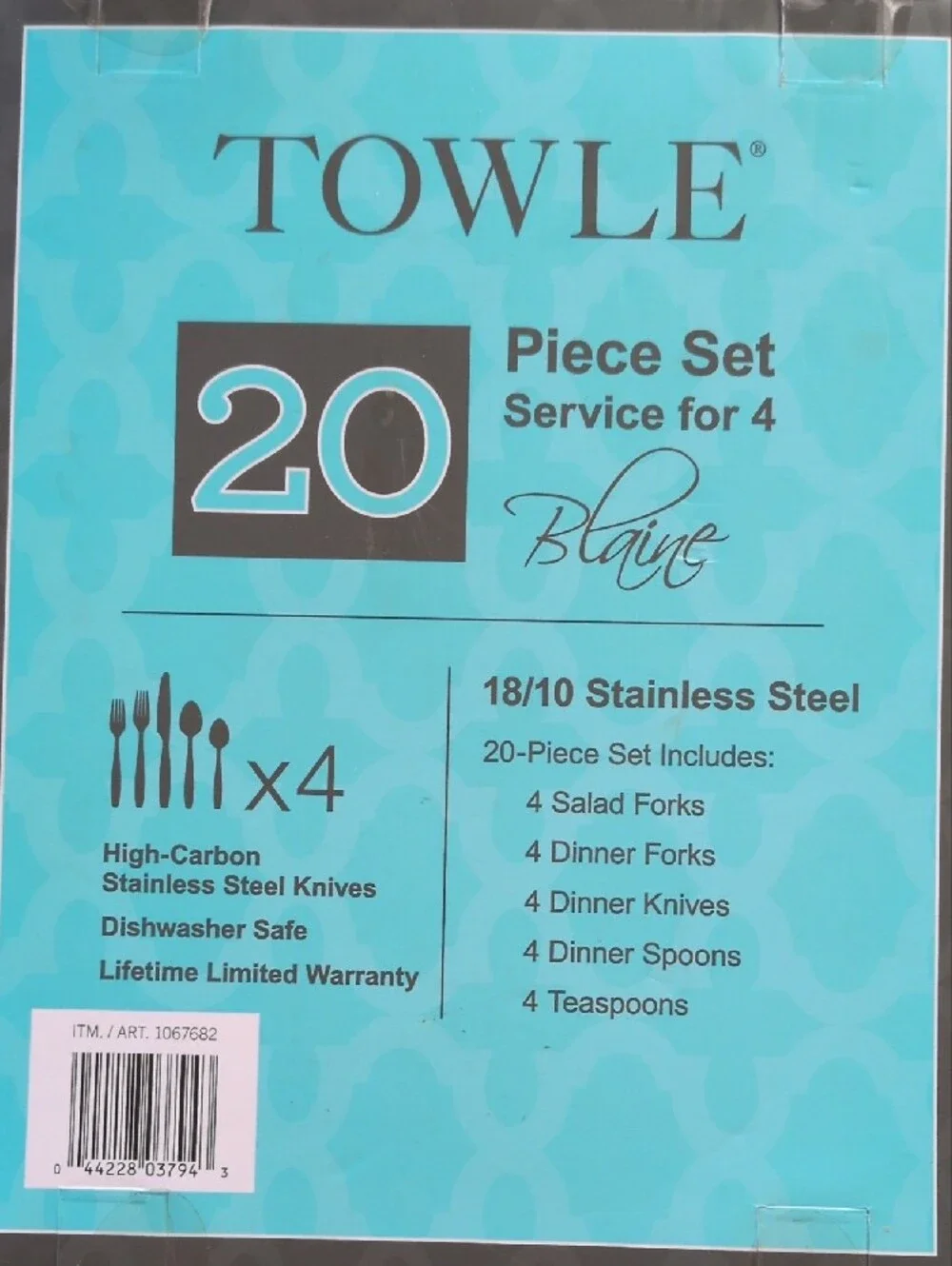 Towle Blaine 20 Pc 18/10 Stainless Flatware Set NIB